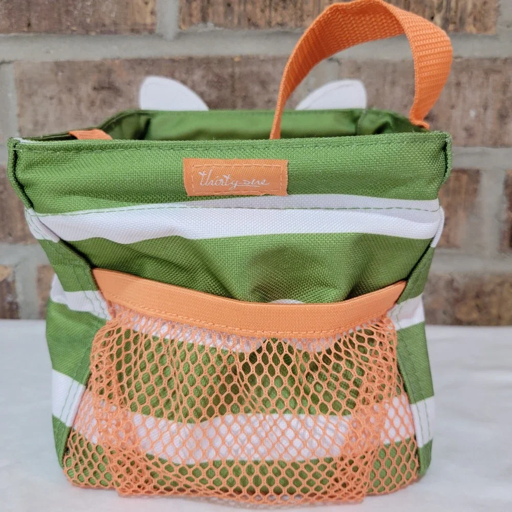 Thirty-One Littles Carry-All Caddy Llama Green White Striped Small Storage Bin